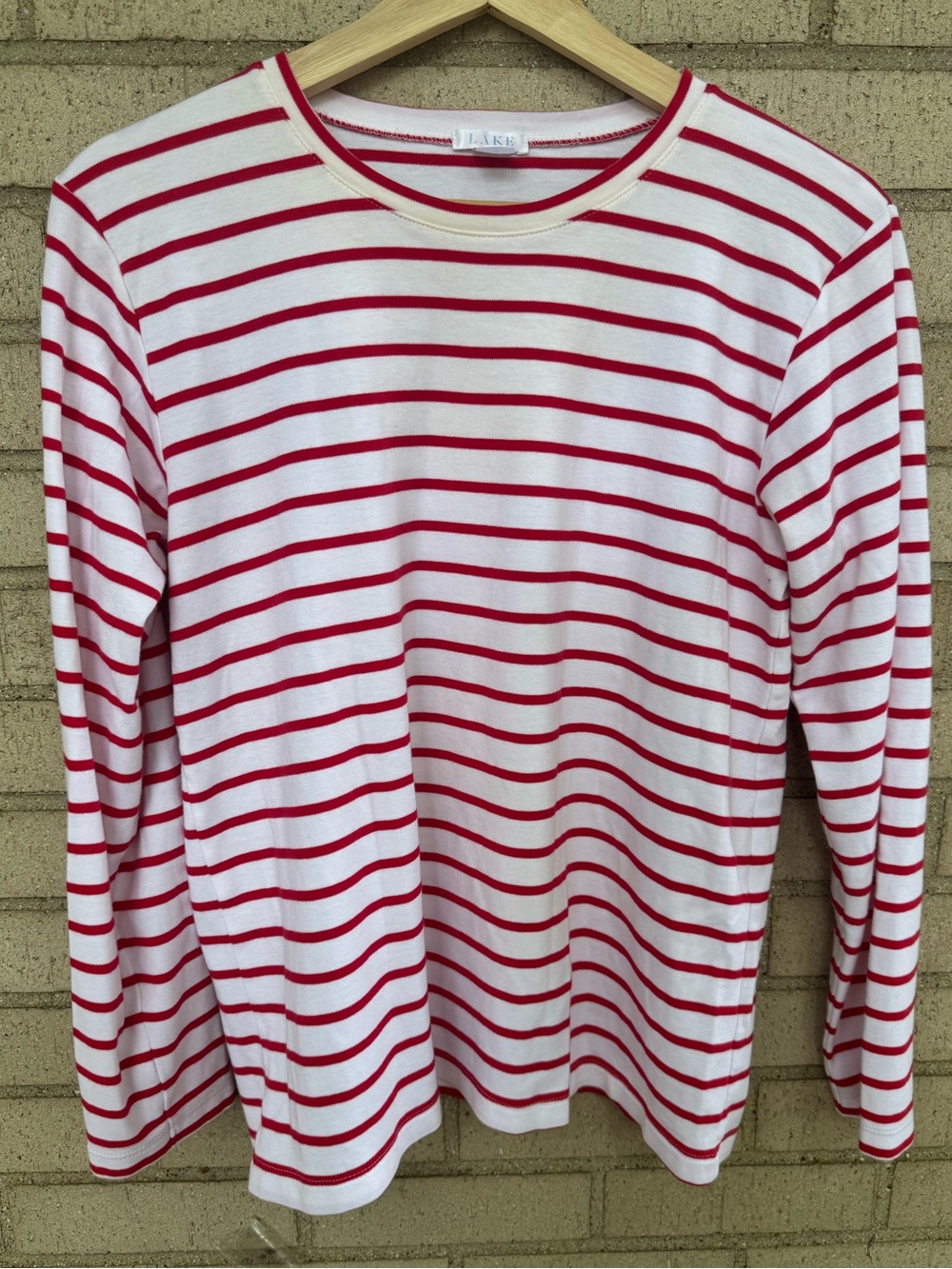 Lake Pajamas Striped Long Sleeve Tee - Red White Medium Pima Cotton